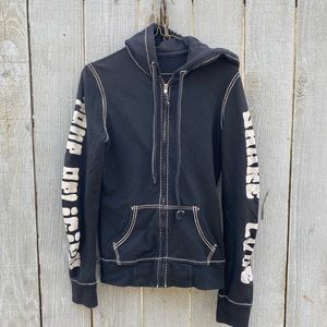 Vintage y2k distressed True Religion Share love contrast stitching zip up hoodie